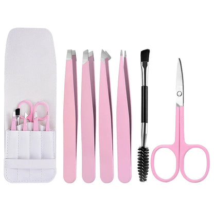 Premium 6-Piece Eyebrow Grooming Kit with Precision Tweezers, Curved Scissors, and Dual-Sided Brow Brush