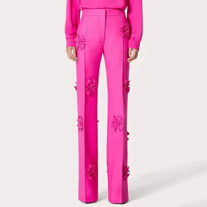 Premium high-waist wide-leg trousers in a pink shade, featuring a unique patchwork design for a stylish and comfortable look.