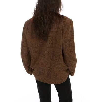 Women's Totem Print Blazer with Long Sleeves and Pockets in Autumn Elegance Design