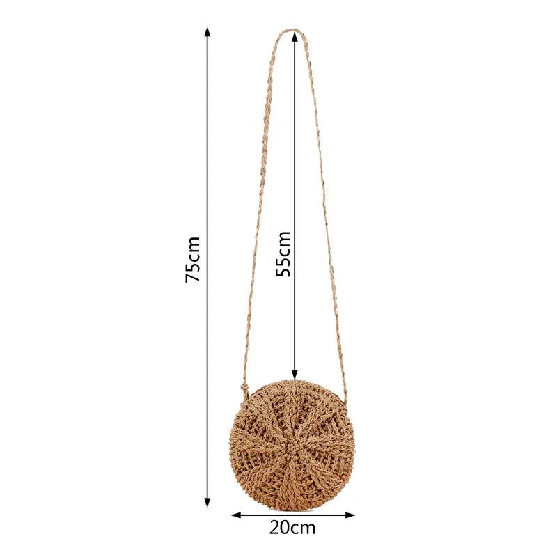 Bohemian Rattan Round Crossbody Bag in Beige Colour with Playful Tassel Accent