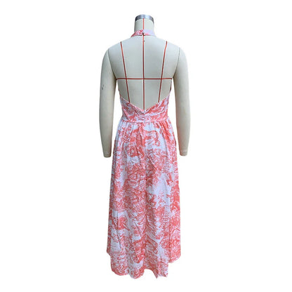 Sophisticated and versatile mid-length backless dress in a vibrant pink hue, featuring an A-line silhouette and convenient side pockets.