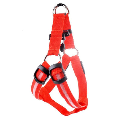 Luminous dog harness with orange colour and adjustable size options for dogs
