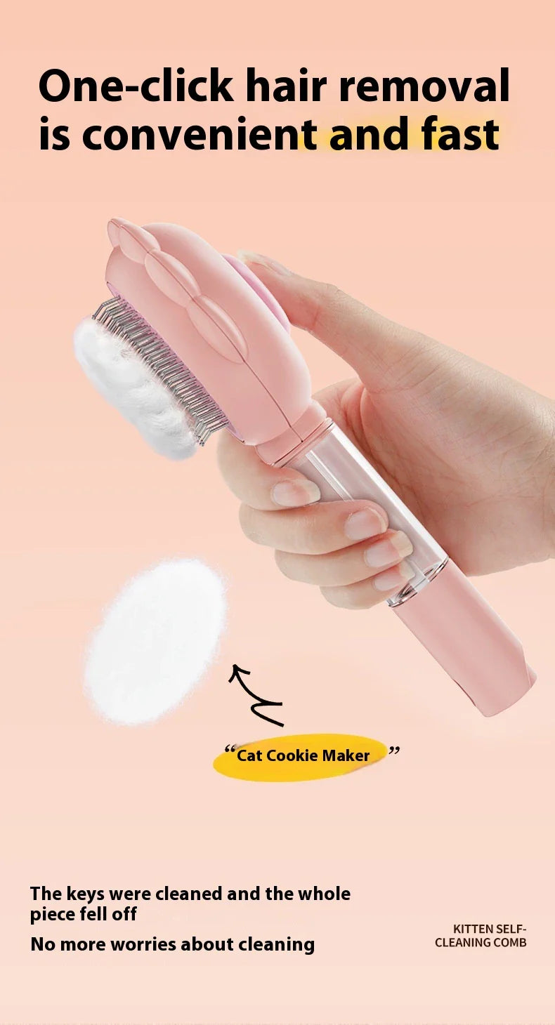 Premium 2-in-1 Self-Cleaning Pet Grooming Brush and Comb with curved comb teeth and ergonomic, non-slip handle for efficient and gentle grooming