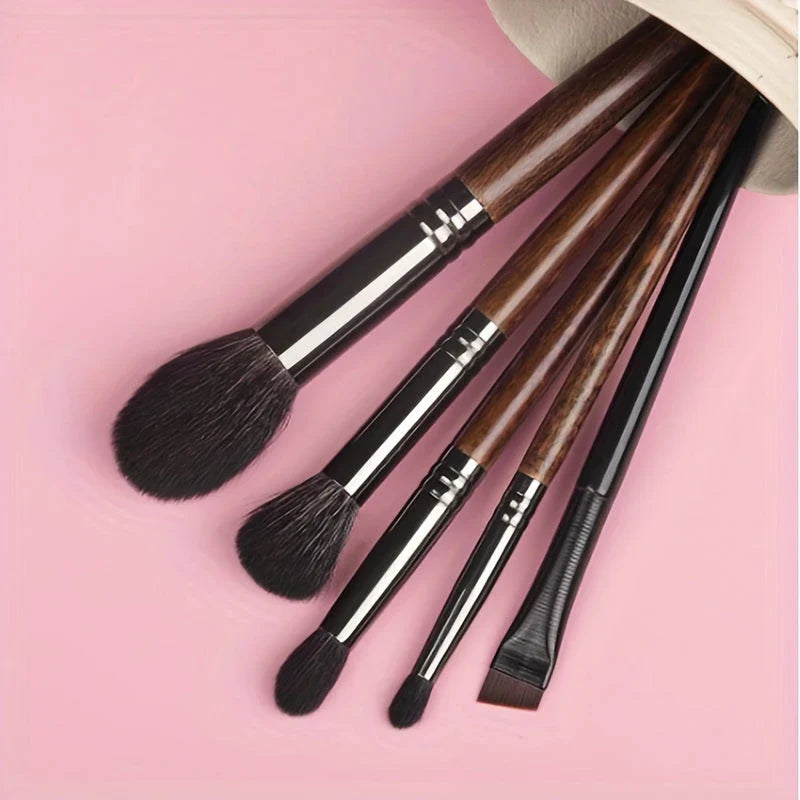 Premium 5-Piece Goat Hair Makeup Brush Set for Flawless Makeup Application