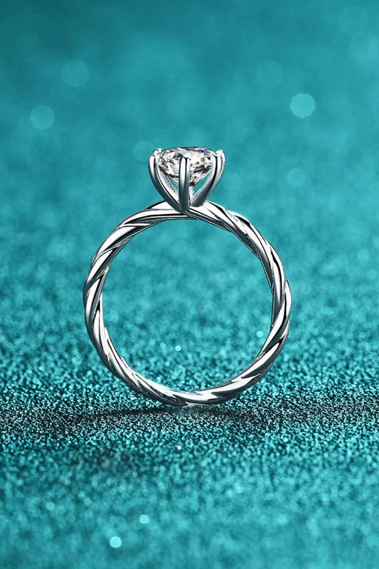 Stunning 1 carat moissanite cocktail ring in 925 sterling silver with a unique twisted setting design