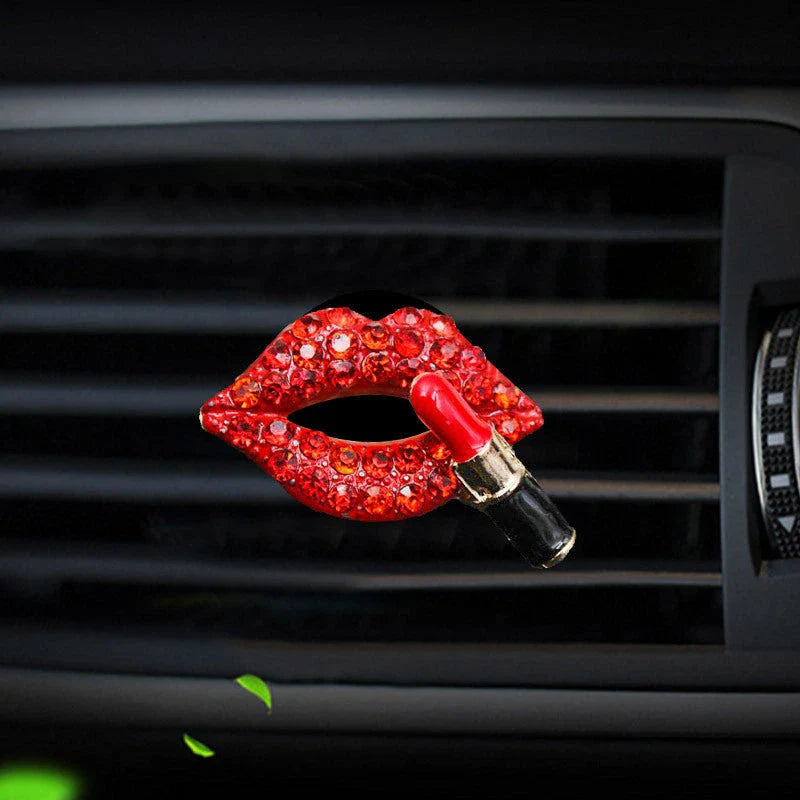 Dazzling diamond-studded lips car air freshener with a stylish rhinestone design and lemon scent