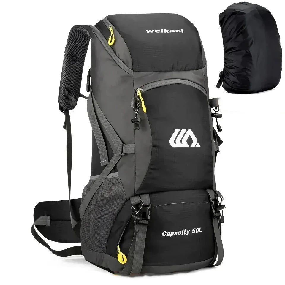 Premium 50L waterproof backpack with hydration system, shoe compartment, and reflective safety features for outdoor adventures