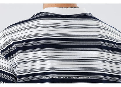 Retro contrast color striped teen t-shirt in navy blue, perfect for casual summer looks
