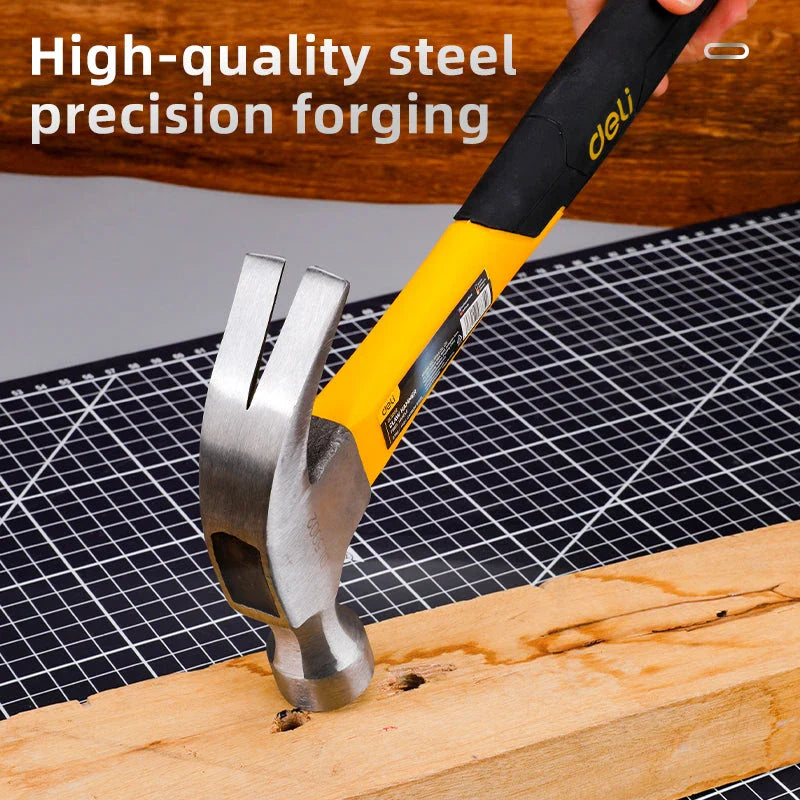 Deli Fibre Handle Claw Hammer with precision steel construction and ergonomic dual-colour grip for reliable woodworking and DIY projects