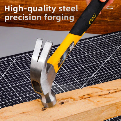 Deli Fibre Handle Claw Hammer with precision steel construction and ergonomic dual-colour grip for reliable woodworking and DIY projects