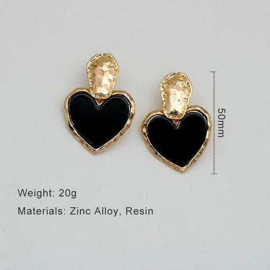 Elegant black heart drop earrings made from vintage zinc alloy fashion jewellery