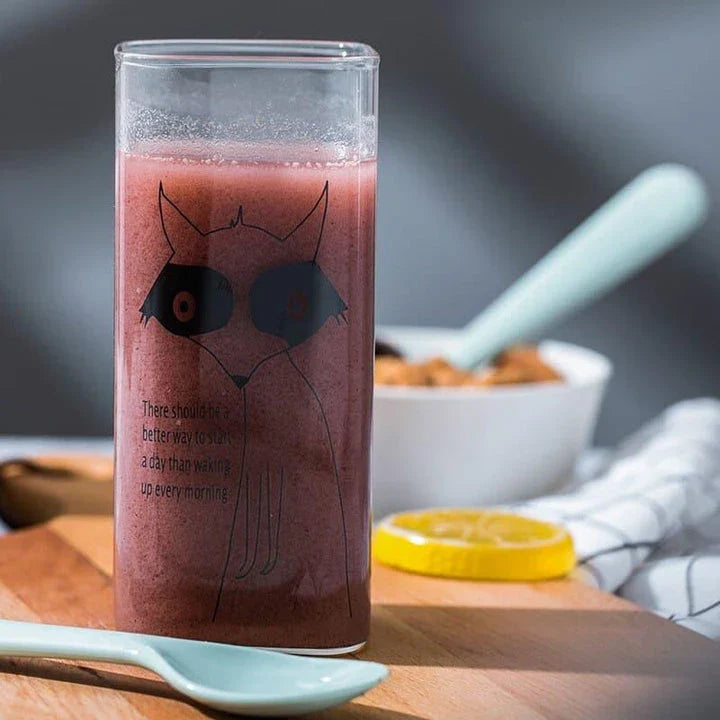 Charming animal-themed glassware with adorable pig, cat, and dog designs, made from durable, eco-friendly glass
