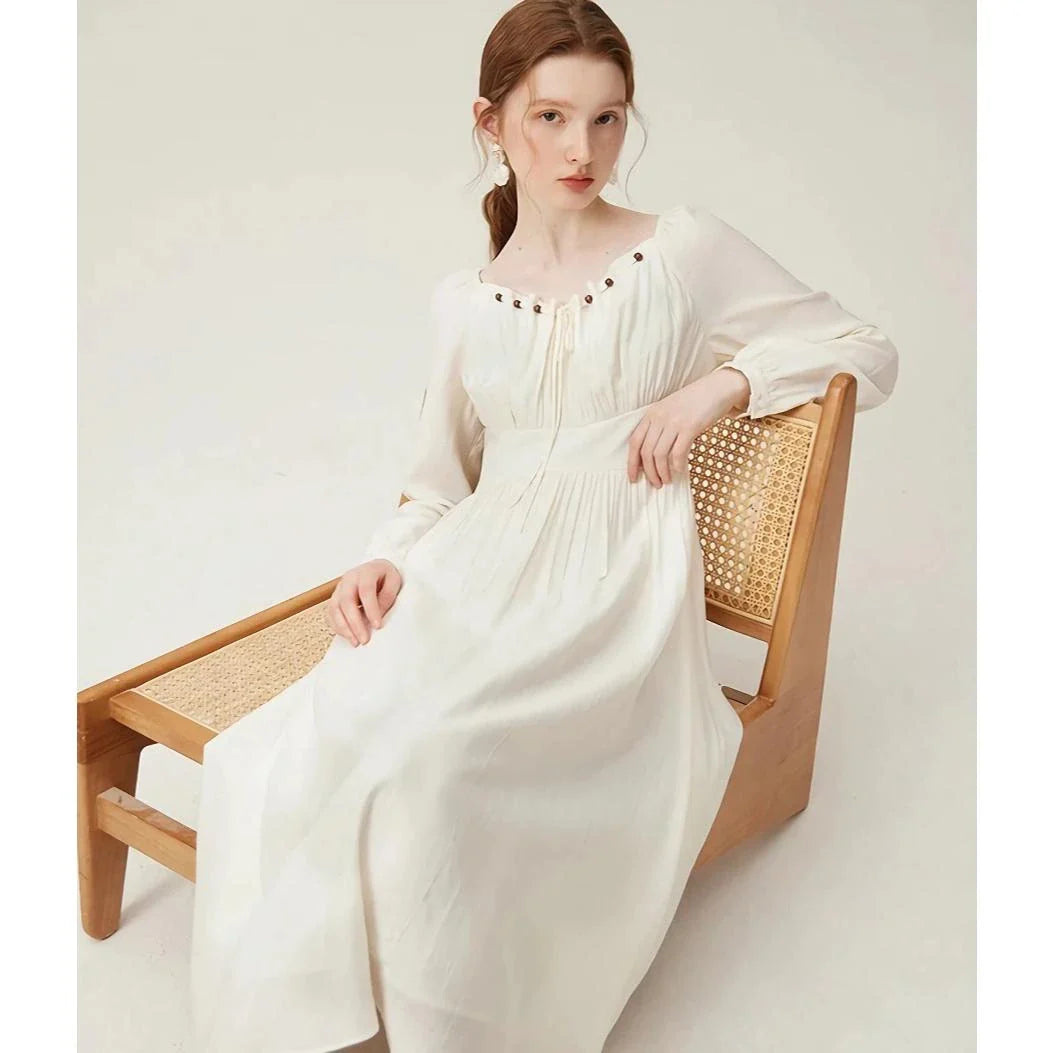Elegant Chinese-Style Romantic Dress for Women in Creamy-White Colour