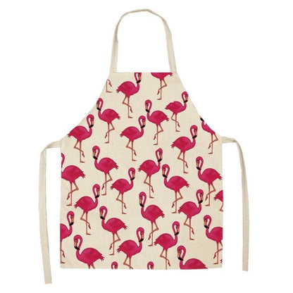Flamingo Print Apron with Adjustable Neck Strap and Waist Ties, Made of Cotton and Linen Blend