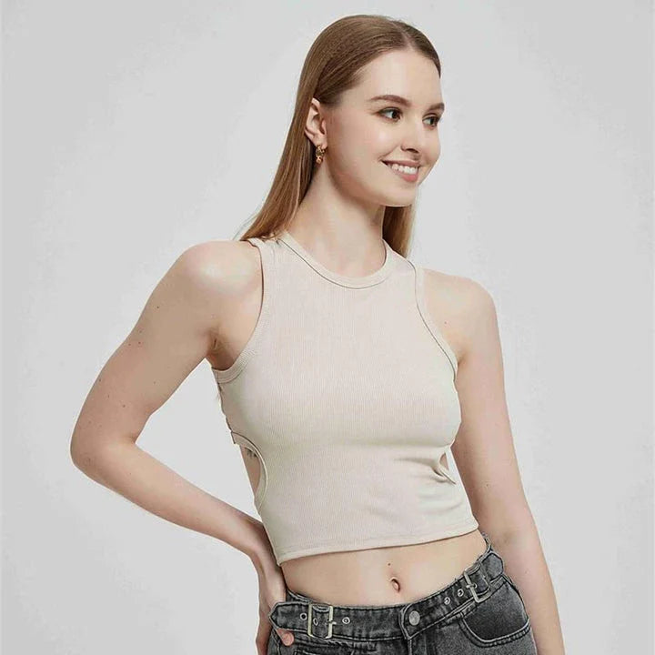 A chic ribbed knit Y2K-inspired tank top in a solid green colour, offering a flattering fit and timeless style.