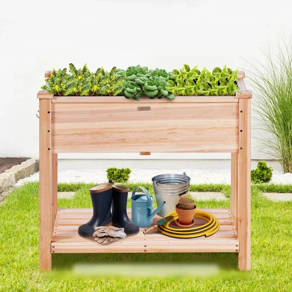 Premium raised wooden garden bed with dual drainage system for UK gardeners