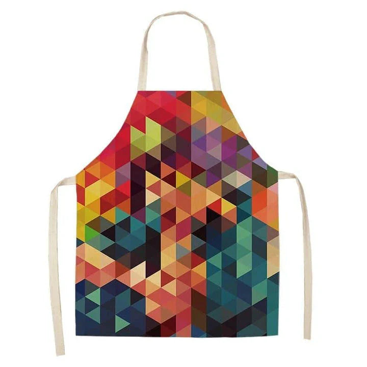 Geometric printed kitchen apron in a stylish design for discerning home chefs in the UK