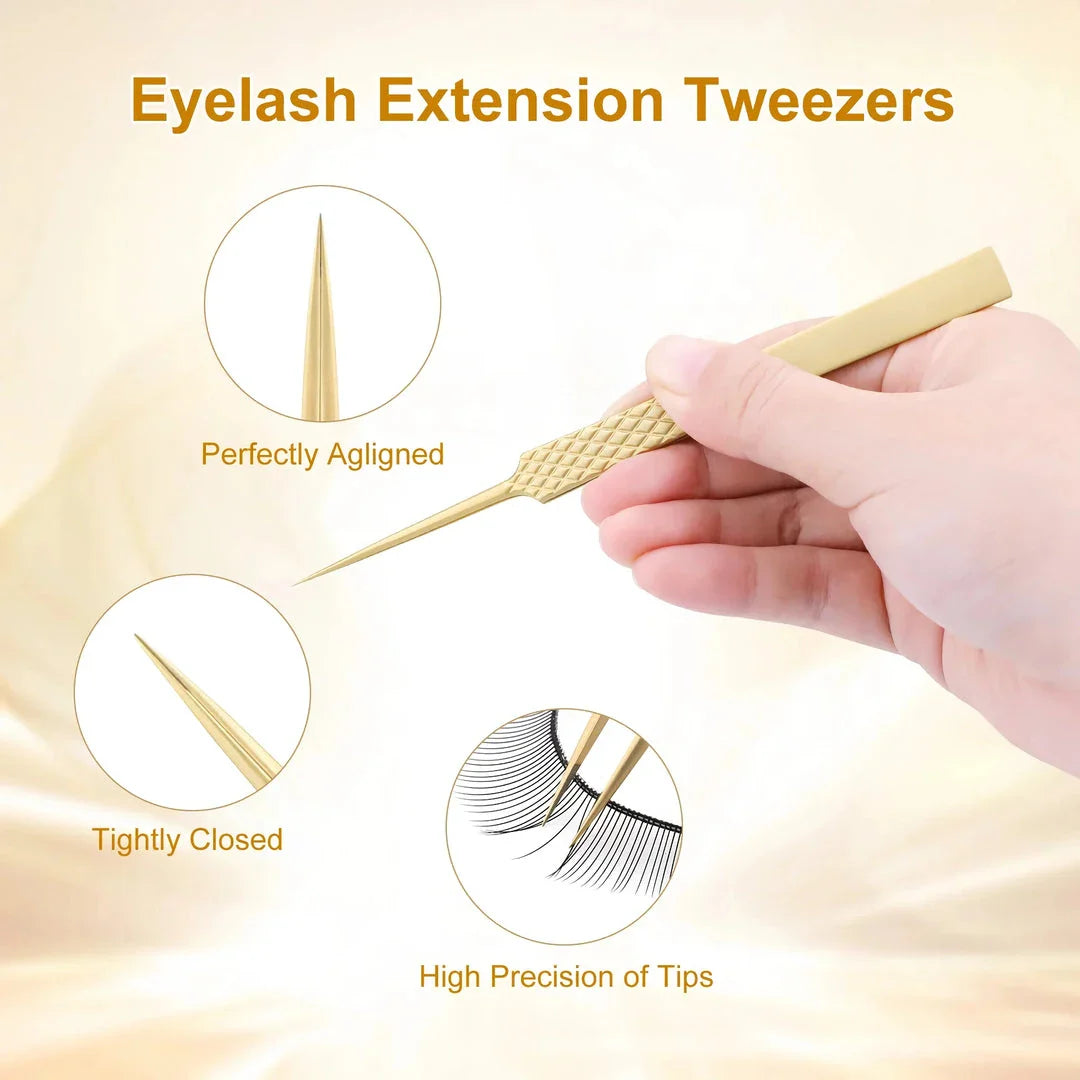 Premium Precision Fibre Tip Eyelash Extension Tweezers in Black with Straight Design