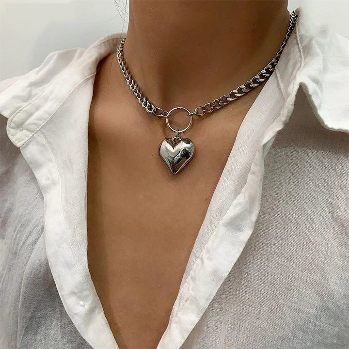 Edgy punk choker necklace with a heart pendant made of durable iron alloy for a fashionable and long-lasting accessory