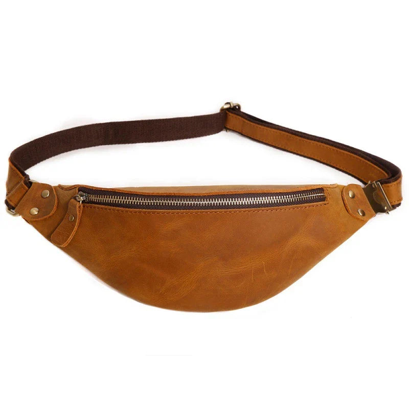 Premium one-shoulder cowhide crossbody bag for men in various colours, featuring a spacious main compartment and multiple pockets for organised storage.