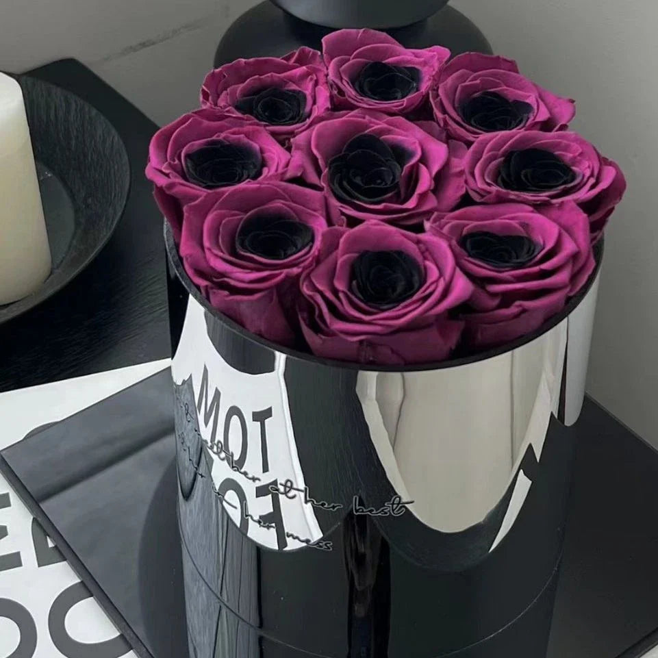 Elegant black plum bow flower pot with preserved plum blossoms, a sophisticated and long-lasting home decor piece