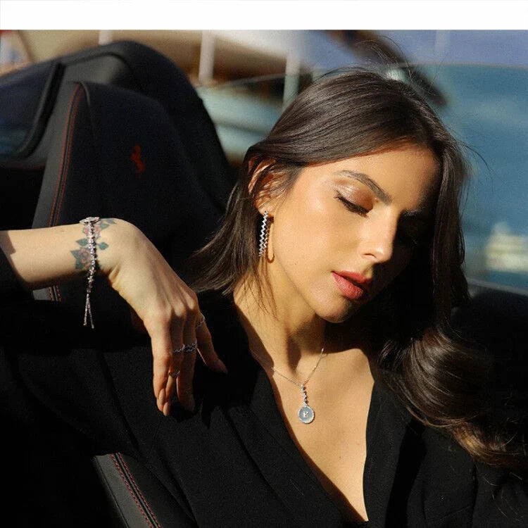 Mosan Diamond Wave Fashion Geometry Earrings in 925 silver plating and 18k platinum finish