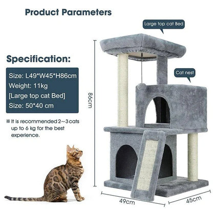 A four-layer cat scratching post made of durable wood and rope, providing multiple levels for your cat to enjoy their natural scratching behaviour.