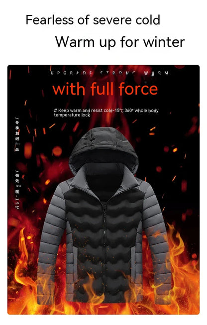 Grey men's padded jacket with cotton-polyester blend for warmth and comfort