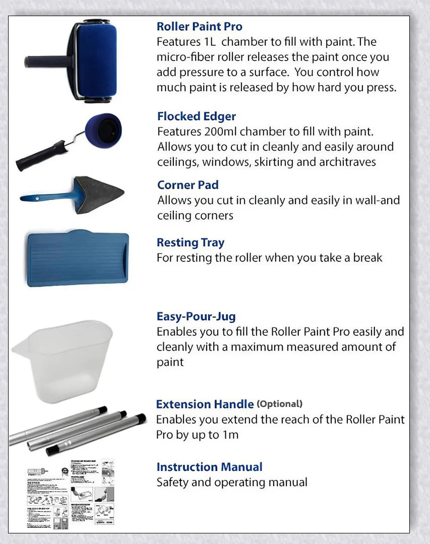 Premium Paint Roller Kit with large paint chamber, micro-fibre roller, and precision edging tools for a flawless painting job