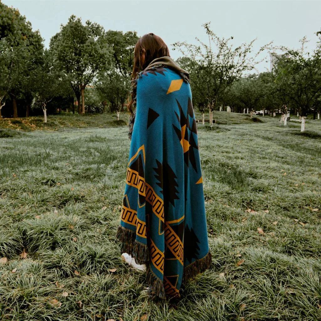 Elegant Bohemian Geometric Pattern Blanket made from premium cotton with luxurious fringes, available in various colours