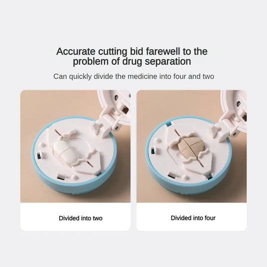Portable 2-in-1 Pill Box with Pill Cutter, a compact and versatile medication organiser with cutting capabilities