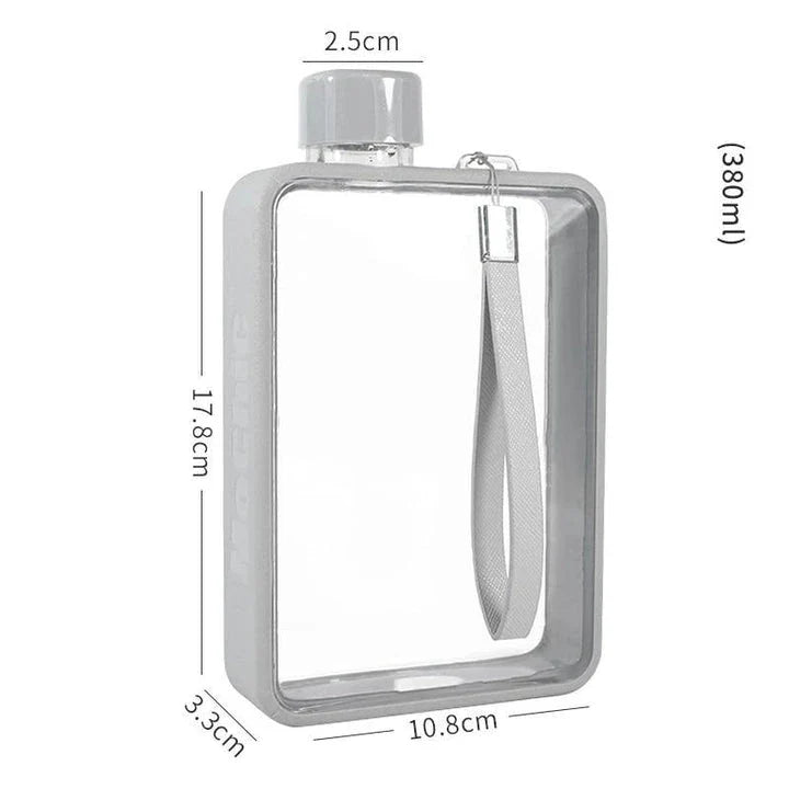 A premium, flat-shaped water bottle with a carry bag, available in multiple colours for eco-friendly hydration on the go.
