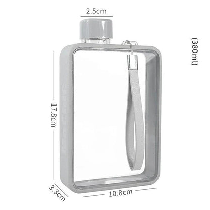 A premium, flat-shaped water bottle with a carry bag, available in multiple colours for eco-friendly hydration on the go.