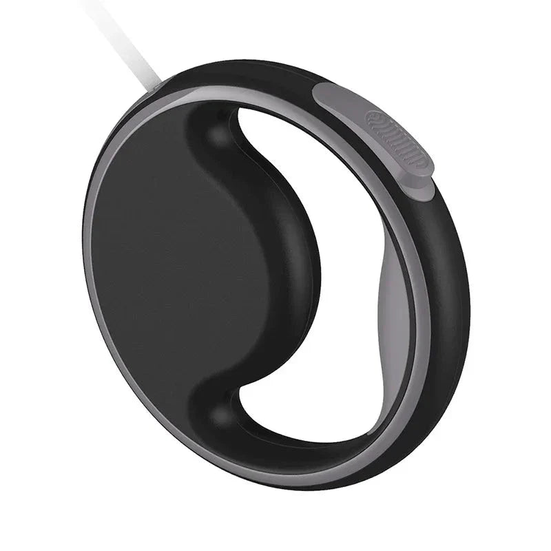 A 3m retractable dog leash with a built-in flashlight and waste bag holder, designed for convenient and safe dog walking.