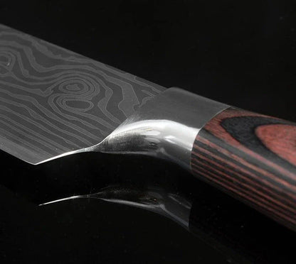 A set of three Japanese-style chef knives with stainless steel blades and ergonomic handles, perfect for slicing, dicing, and mincing in the kitchen.