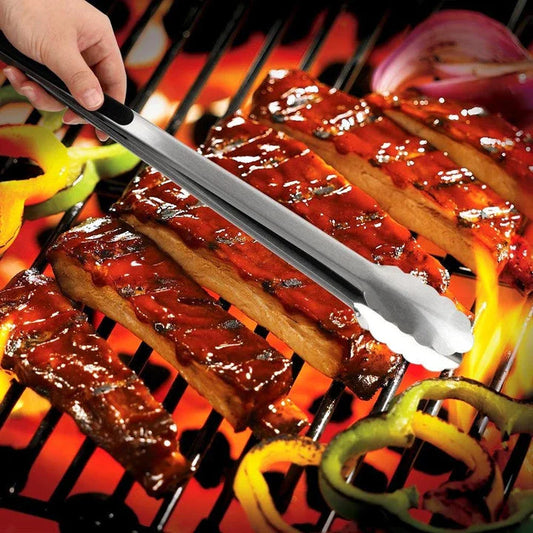 Premium Stainless Steel BBQ Tongs with Silicone Grips for Grilling and Serving