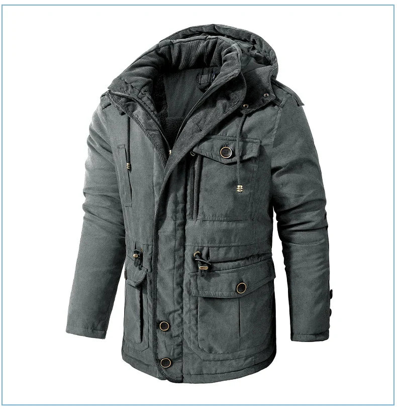 A premium fleece-lined and cotton-padded winter coat for plus-size men, available in a range of classic colours.