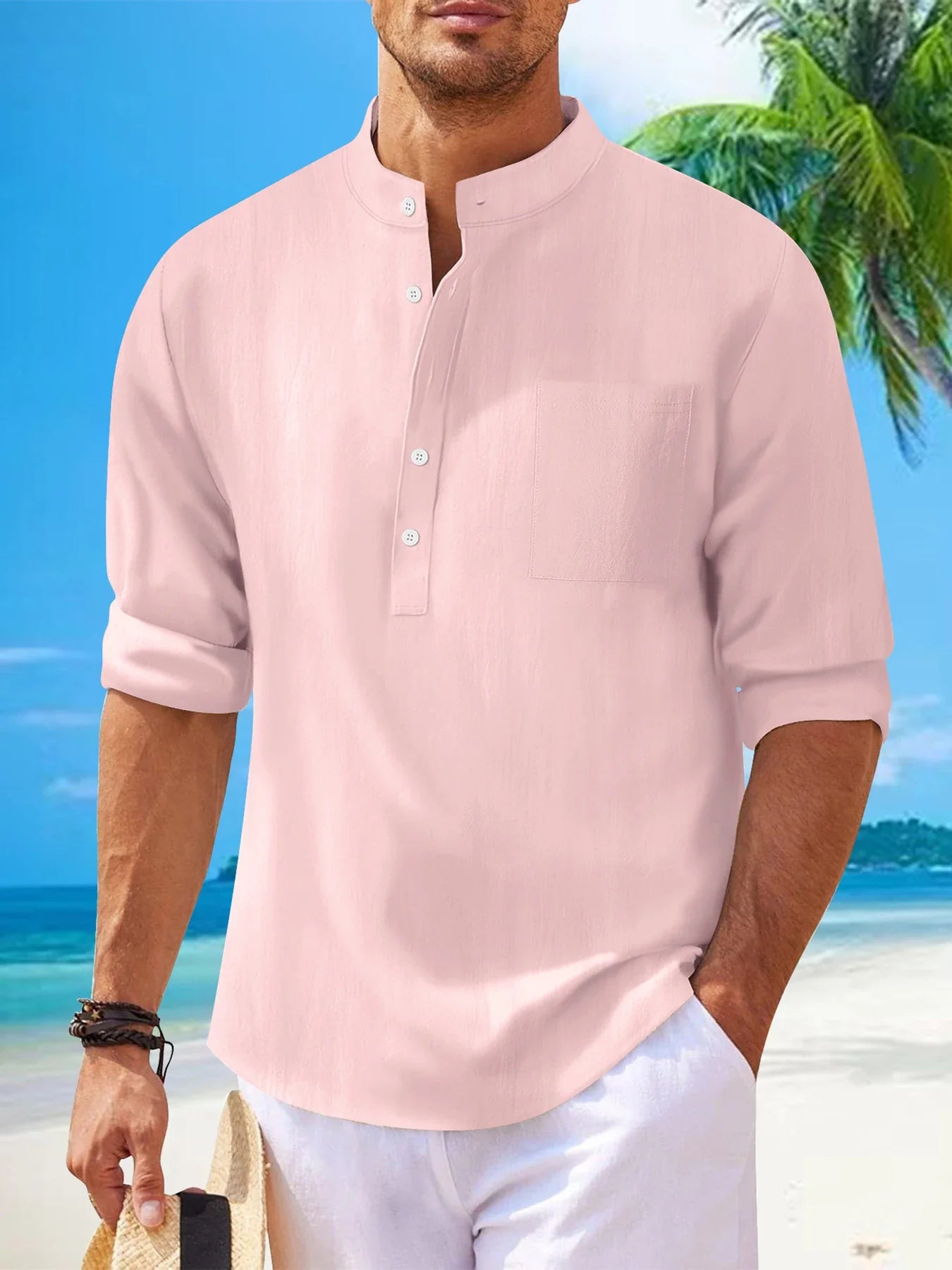 Men's premium British cotton and linen long sleeve shirt in a range of classic colours and sizes