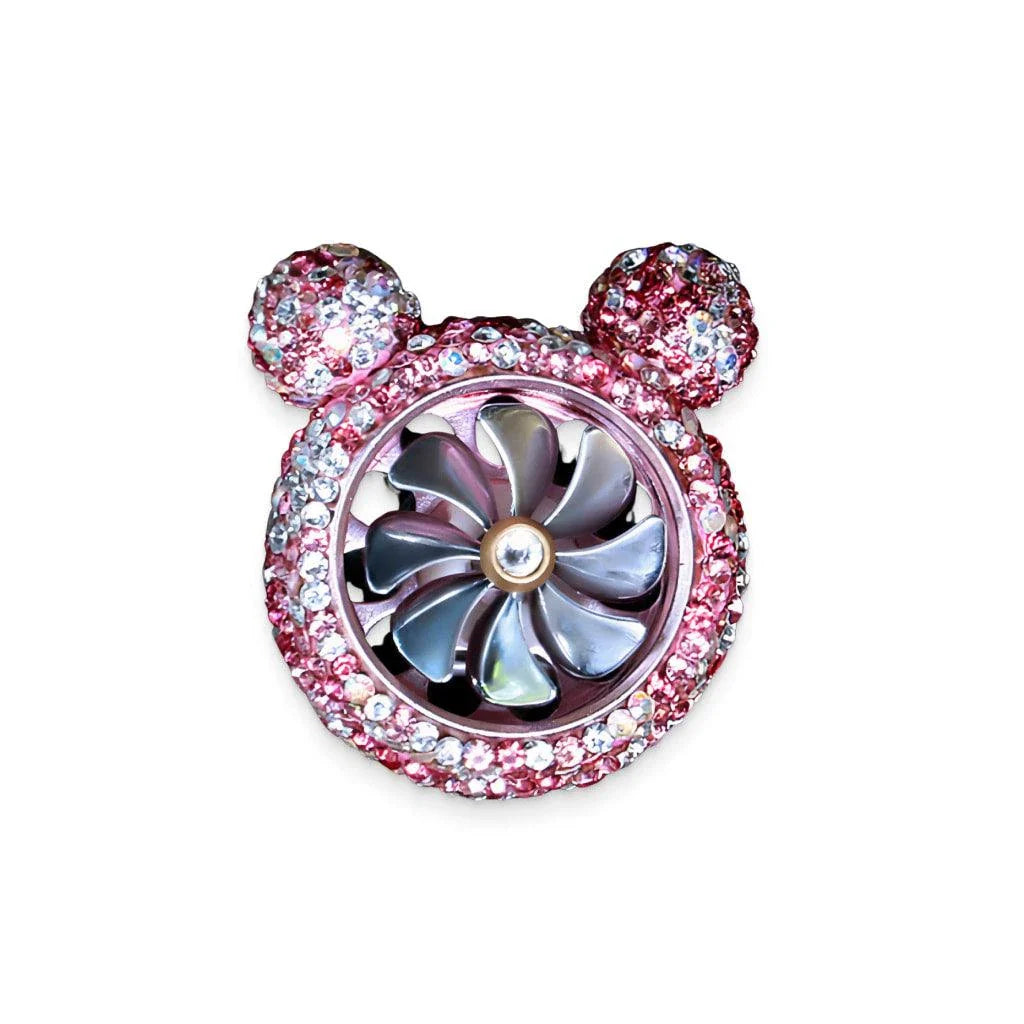 Glamorous pink crystal car air freshener with internal fan and jewel accents