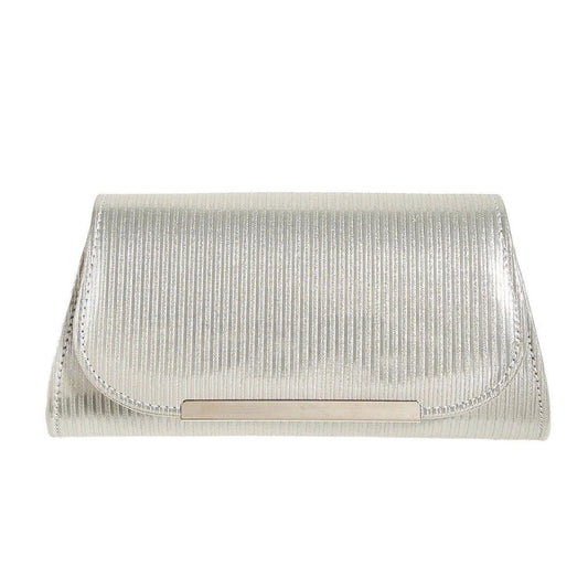 Elegant shiny striped PU leather evening clutch bag with long chain, perfect for formal events and everyday use