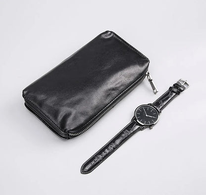 Retro Casual Men's Top Leather Wallet in Premium Cow Leather with Zipper Closure and Polyester Cotton Lining