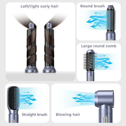 A 6-in-1 multifunctional hair dryer brush with multiple attachments for styling, drying, and volumising hair