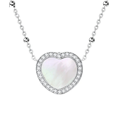 A rose gold or ice silver heart-shaped pendant necklace with an NFC chip for sending personalised digital messages
