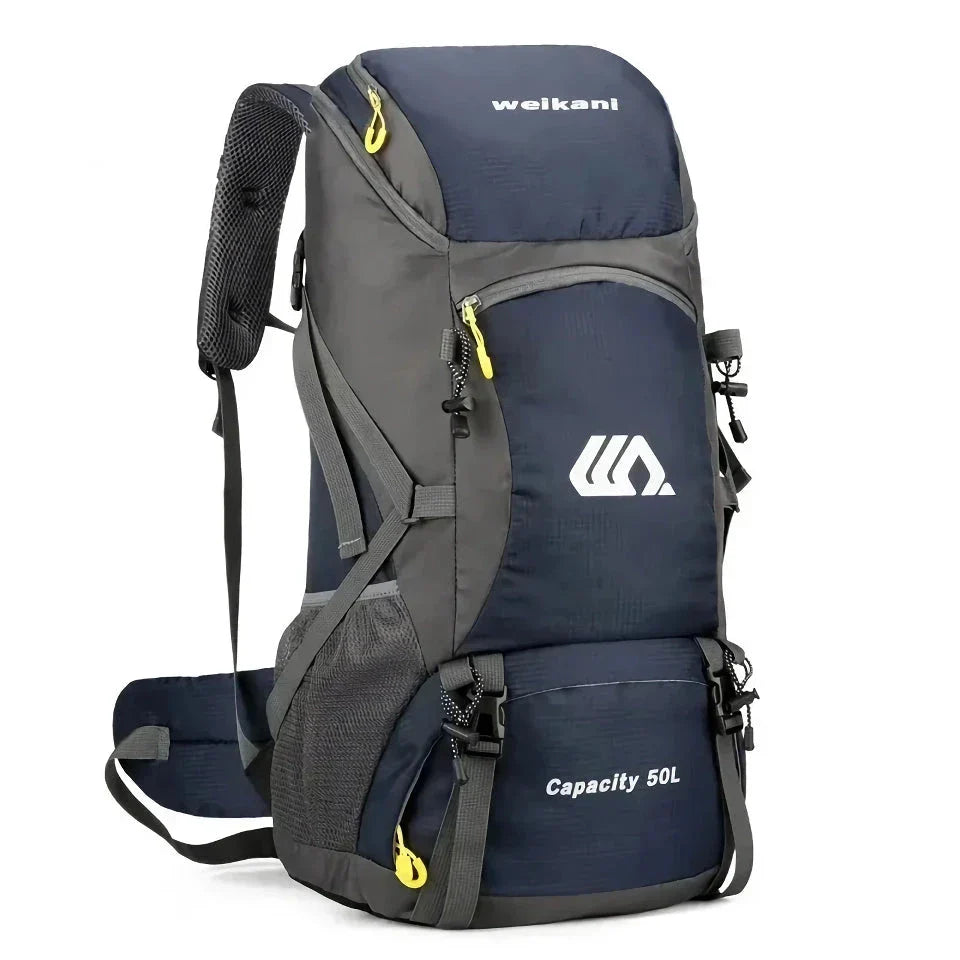 Premium 50L waterproof backpack with hydration system, shoe compartment, and reflective safety features for outdoor adventures