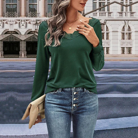Elegant polyester lace blouse for women in dark green, black, and dark grey colours