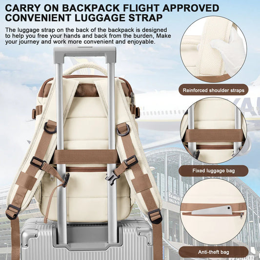 A durable and spacious travel backpack with multiple compartments and padded shoulder straps, suitable for British adventurers and commuters.
