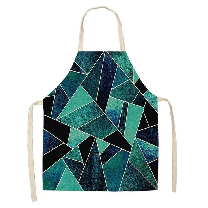 Geometric printed kitchen apron in a stylish design for discerning home chefs in the UK