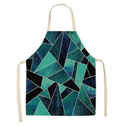 Geometric printed kitchen apron in a stylish design for discerning home chefs in the UK