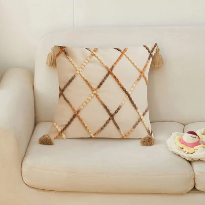 Nordic geometric tassel cushion cover with gradient design, perfect for adding modern style to your home