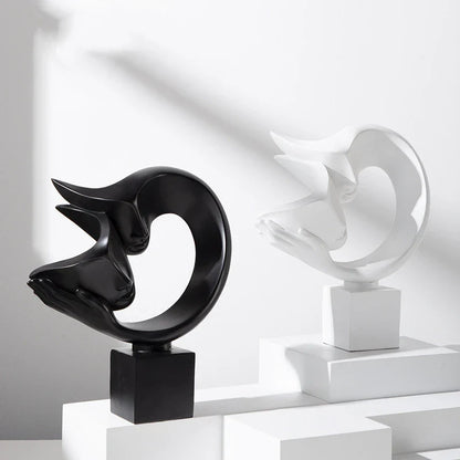 Elegant minimalist resin bogu wall shelf in white and black colours, with decorative items displayed on the shelf